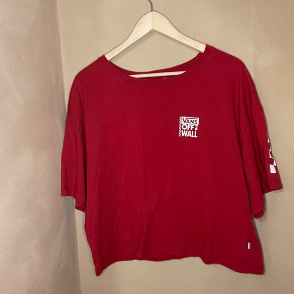 Vans Tops - VANS red cropped shirt with checkerboard design